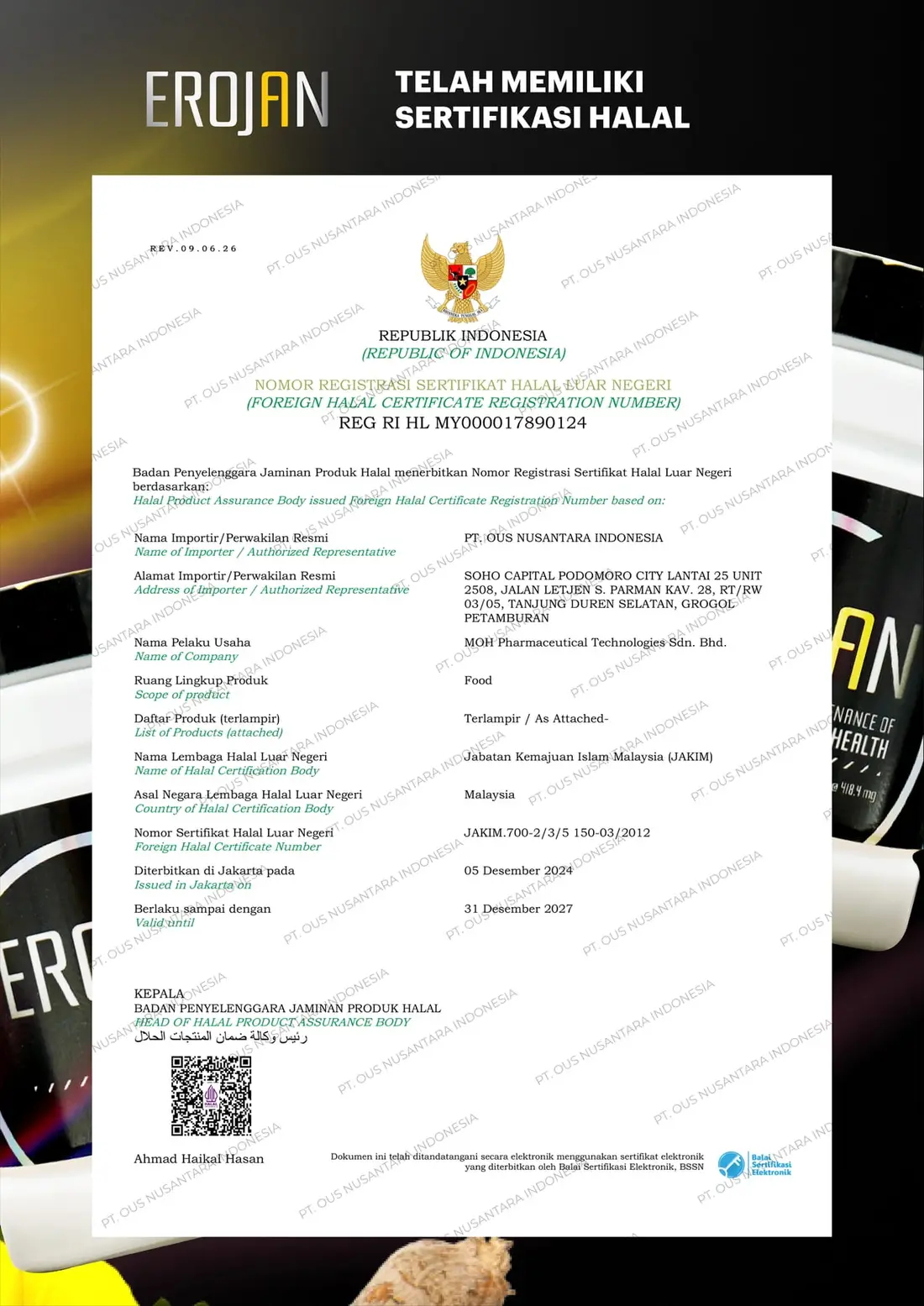 Sertifikat Halal EROJAN, halaman 1